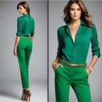Ideas de outfits para lucir con estilo un pantalón verde para mujer.